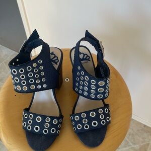 Fergalicious Women's Black Sandals with Metallic Accents